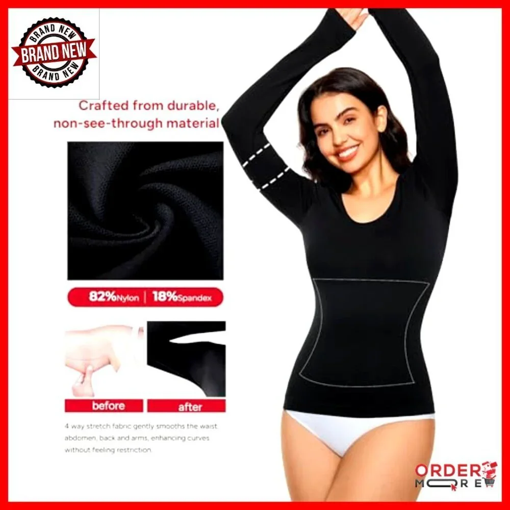 Seamless Tummy Control Long Sleeve Top Compression Shapewear Scoop Neck